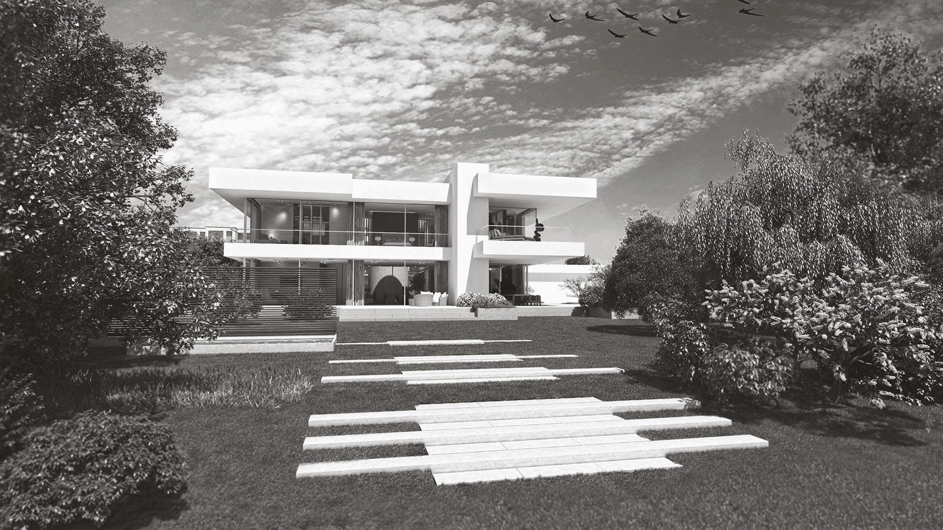 Exterieur und Interieur Visualisierung Moderne Villa