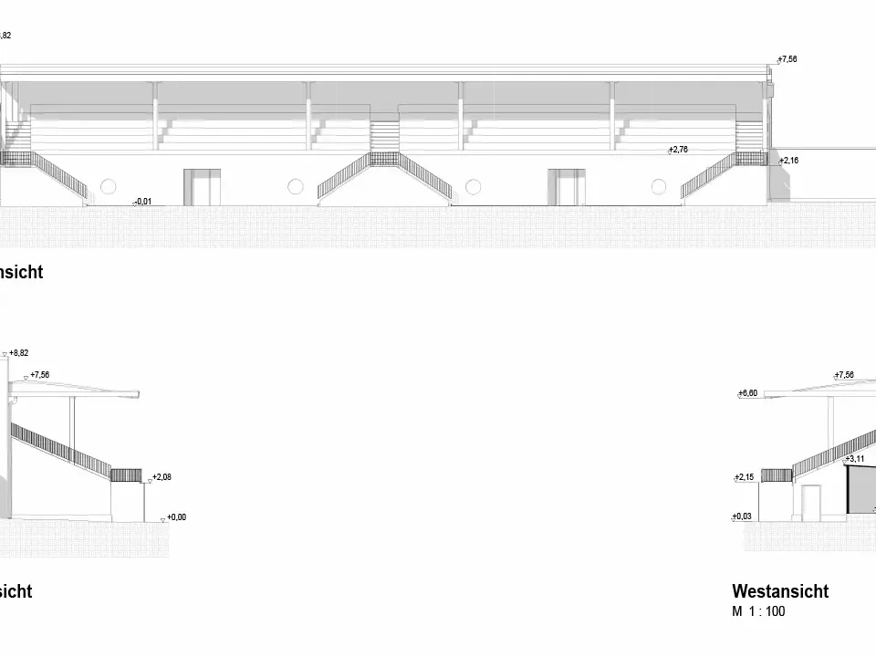3D Bestandsdokumentation BIM Tribüne Sportanlage Hubert Houben Krefeld 2D ansichten
