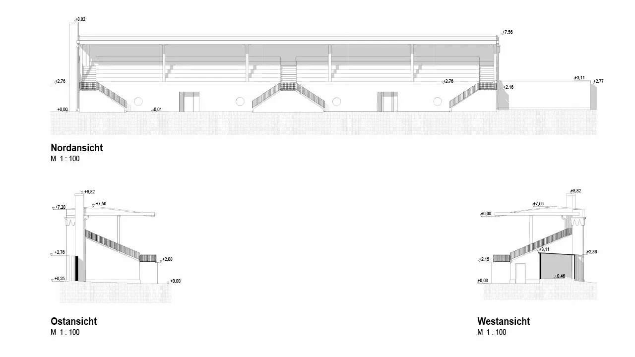 3D Bestandsdokumentation BIM Tribüne Sportanlage Hubert Houben Krefeld 2D ansichten