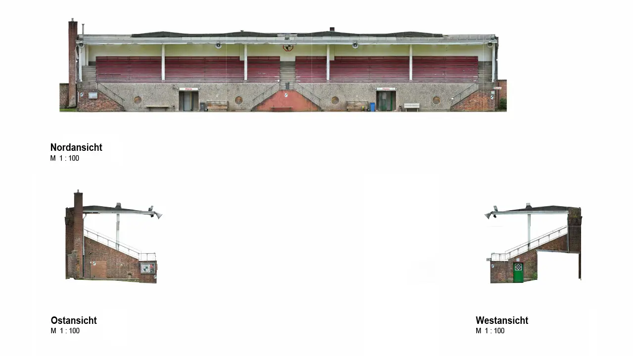 3D Bestandsdokumentation BIM Tribüne Sportanlage Hubert Houben Krefeld 2D orthofotos